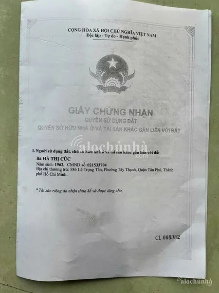 Bán Nhà số 584A đường Lê Trọng Tấn, phường Tây Thạnh, quận Tân Phú