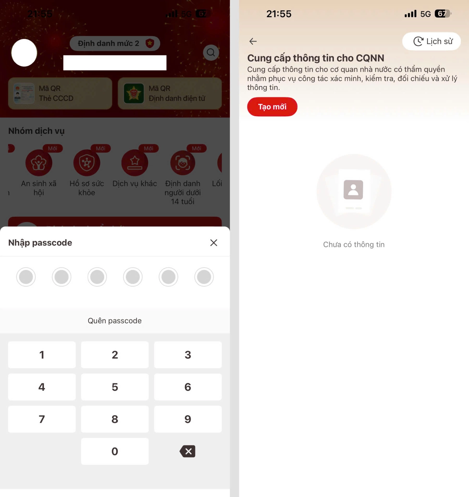 Nhập passcode sau đó 