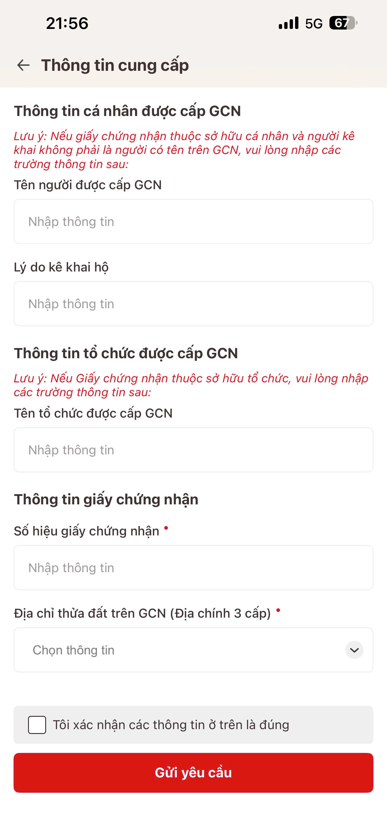 Nhập đầy đủ thông tin và 